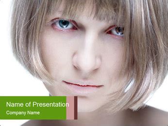 Young Woman With Heterochromia Showcasing Pale Complexion In A White Background PowerPoint ...
