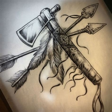 Tattoos By Drew ⚔️ on Instagram: “Tomahawk and arrows. Custom design ready… | Indian feather ...