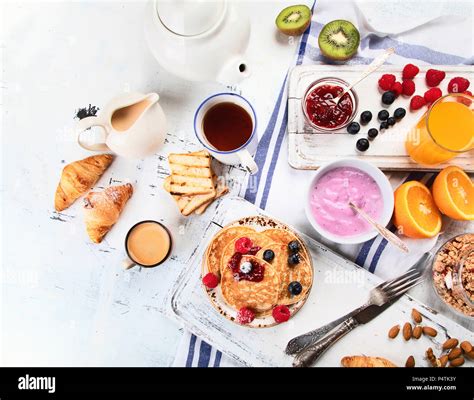 Healthy tasty breakfast. Top view Stock Photo - Alamy