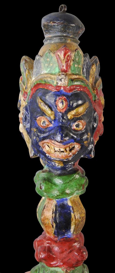 Tibetan Wood & Polychrome Phurba - Michael Backman Ltd