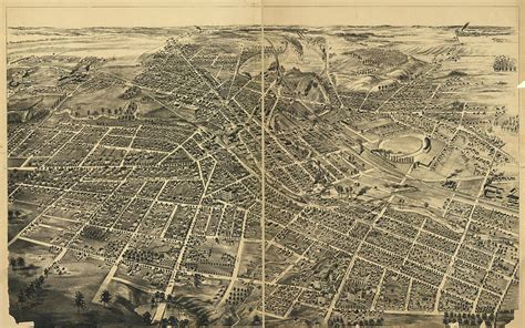 Battle Creek Michigan Antique Map Pictorial Perspective or Birdseye Map Drawing by History ...