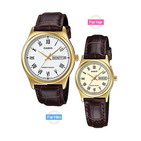 Casio Classic Golden Roman Dial Leather Band Couple Gift Watches