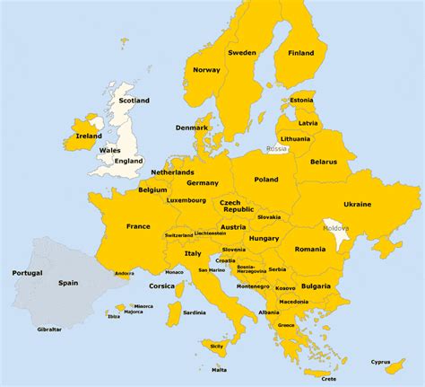 Countries in Europe and their Capitals, Language, Flag, Currency