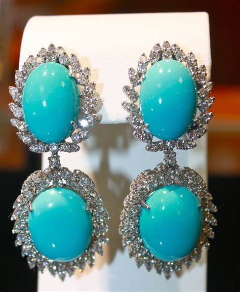 These large turquoise drop earrings with diamonds are available in ...