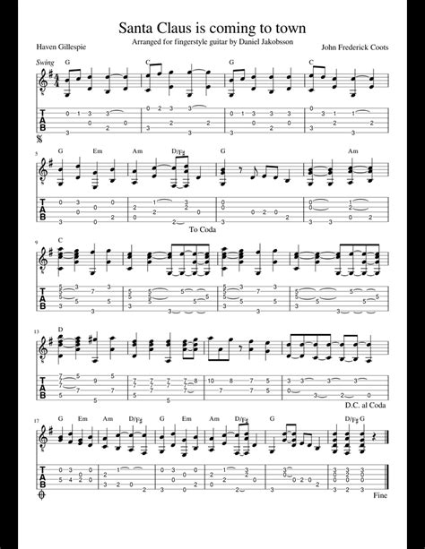 Santa Claus is coming to town sheet music for Guitar download free in ...