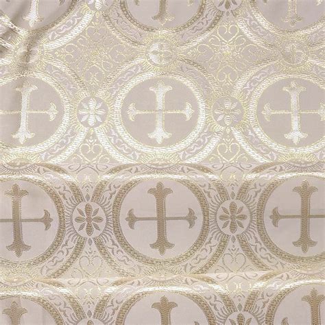 Cross Designed Brocade Fabric: White & Gold - Cross Designed Church Brocade Fabric - White and ...