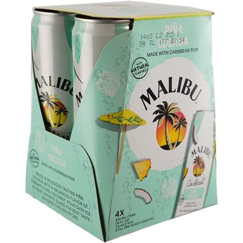 Malibu Cocktail Pina Colada 4 Pack Cans | 4 pack of 355 ml Can