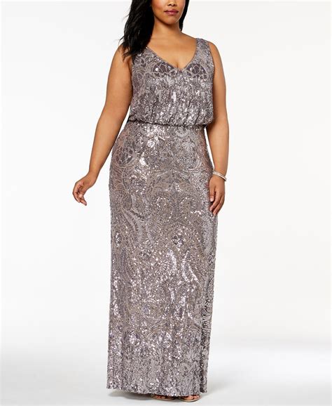 Betsy & Adam Plus Size Sequined Blouson Gown - Macy's