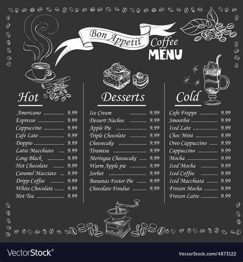 Coffee menu on chalkboard Royalty Free Vector Image