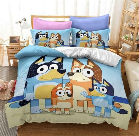 a bed with cartoon characters on it