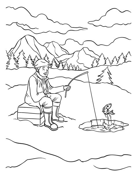 Premium Vector | Ice fishing coloring page for kids