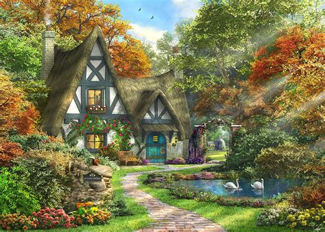 The Autumn Cottage Drawing by Dominic Davison