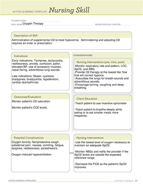 Oxygen Therapy ATI Template - ACTIVE LEARNING TEMPLATES THERAPEUTIC PROCEDURE A Nursing Skill ...