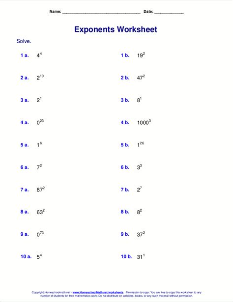 Grade 5 Exponents Worksheets