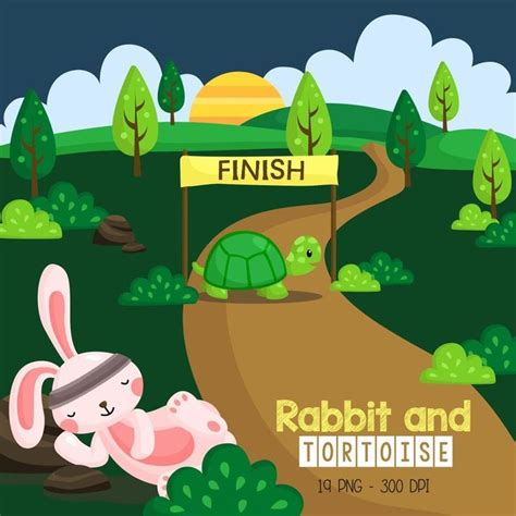 Rabbit and Tortoise Race Clipart - Cute Animal Clip Art - Fairytale ...