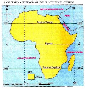 A MAP OF AFRICA SHOWING MAJOR LINES OF LATITUDE AND LONGITUDE – reviseug.com