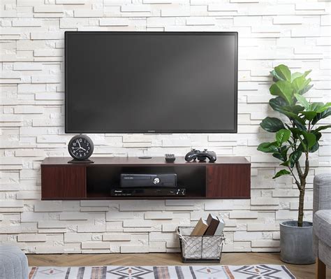 FITUEYES Wall Mounted Media Console,Floating TV Stand Component Shelf, Walnut, DS210005WW ...