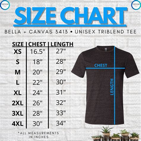 HQ Bella Canvas 3413 Size Chart Bellacanvas 3413 Unisex Triblend Tee T-shirt Chart Bella Canvas ...