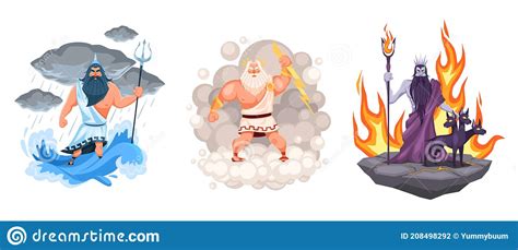 Three Ancient Greek Gods Hades Zeus And Poseidon Stock Illustration ...