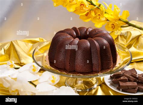 Chocolate cake with flowers Stock Photo - Alamy