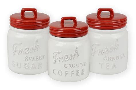 Set of 3 Classic Red Ceramic Jar Canisters | Christmas Central