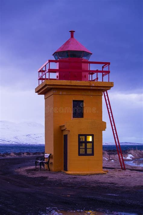 Orange Lighthouse in the Evening, Iceland Stock Image - Image of night ...