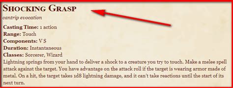 Shocking Grasp 5E Spell In DnD - D&D 5e Character Sheets