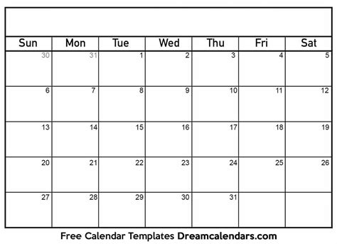 Monthly Calendar Template Free Printable - Printable Form, Templates and Letter