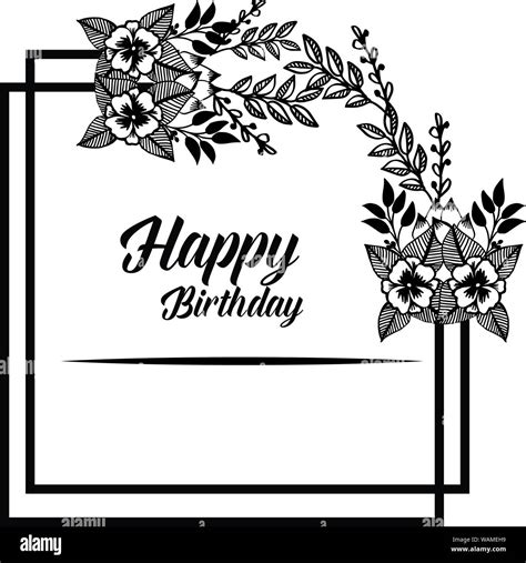 Design greeting card happy birthday, black white wreath frame, style ...