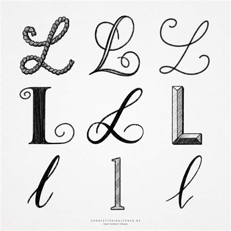 Hand lettering L | 9 ways to draw a "L"