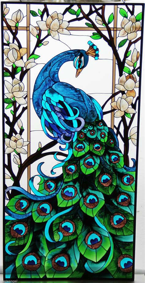 MAGNIFICENT * PEACOCK 17x37 STAINED GLASS WINDOW PANEL | eBay Glass ...