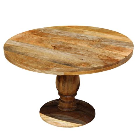 Rustic Mango Wood 48" Round Pedestal Dining Table