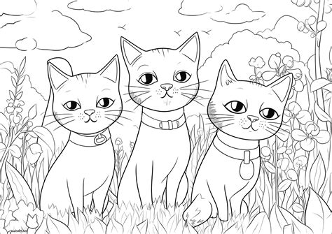 Three cats staring at you - Cats Adult Coloring Pages