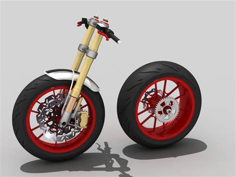 Motorcycle wheels and front suspension 3D Model in Motorcycle 3DExport