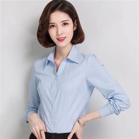 Women Blue shirt office Cotton Loose ladies Shirts Plus szie 5XL shirt Women Formal Wear Casual ...