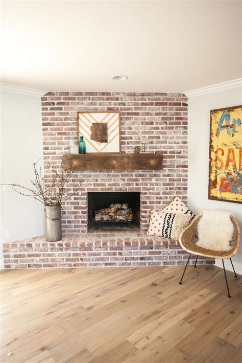 Custom brick fireplace with antique white mortar and custom reclaimed ...