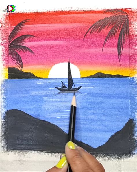 Sea Beach easy scenery drawing ideas. | drawing | Easy and simple scenery drawing ideas for ...