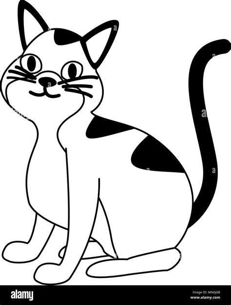 Cute cat cartoon in black and white colors Stock Vector Image & Art - Alamy