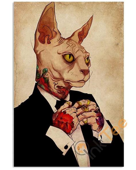 Tattoo Human Drawing Sphynx Cat Unframed , Wrapped Canvas Wall Decor ...