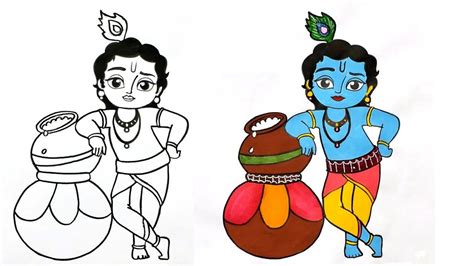 नन्हें कृष्ण | Easy art How to Draw Little Krishna STEP BY STEP for ...