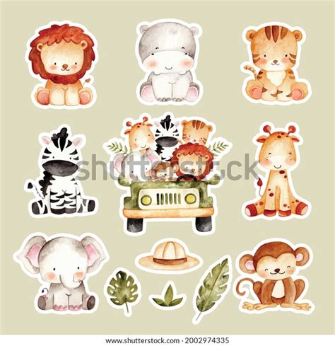 Watercolor Baby Safari Animal Sticker Set Stock Vector (Royalty Free ...