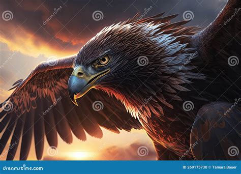 Proud Majestic Eagle Flying through the Sky Stock Illustration ...