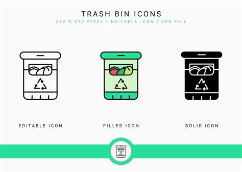 Trash bin icons set vector illustration with solid icon line style ...