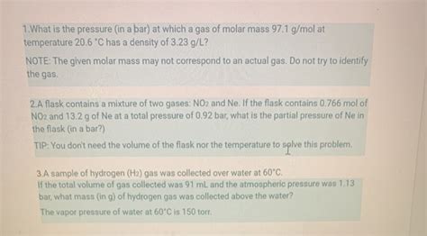 Solved 1. What is the pressure (in a bar) at which a gas of | Chegg.com