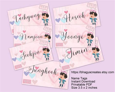 BTS Stickers, BTS Name Tags, Printable BTS Stickers, Bangtan Boys Name Stickers, Printable Name ...