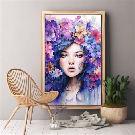 Whimsical Flower Portrait Watercolor Painting Colorful Art Print ...