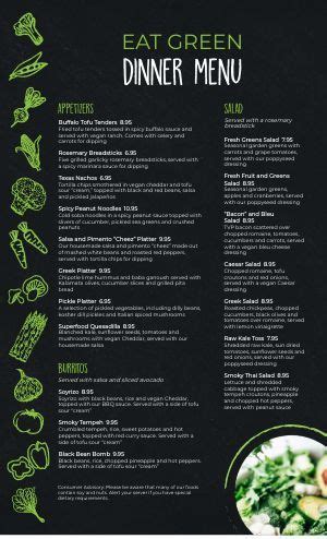 Vegan Vegetables Menu - Easy to Edit - MustHaveMenus