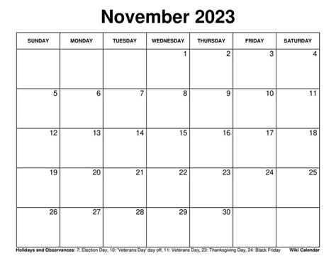 Free Printable November 2023 Calendar Templates with Holidays - Wiki Calendar November Calendar ...