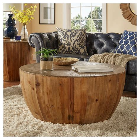 wood drum coffee table set - Brooks Nutt