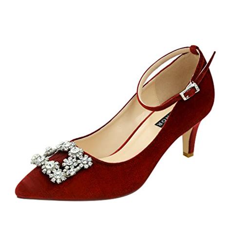 ERIJUNOR Low Heel Pumps for Women Comfort Kitten Heels Rhinestone ...